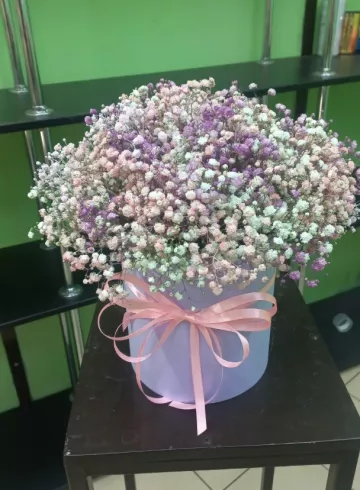 Гипсофилы в коробке от интернет-магазина цветов в 